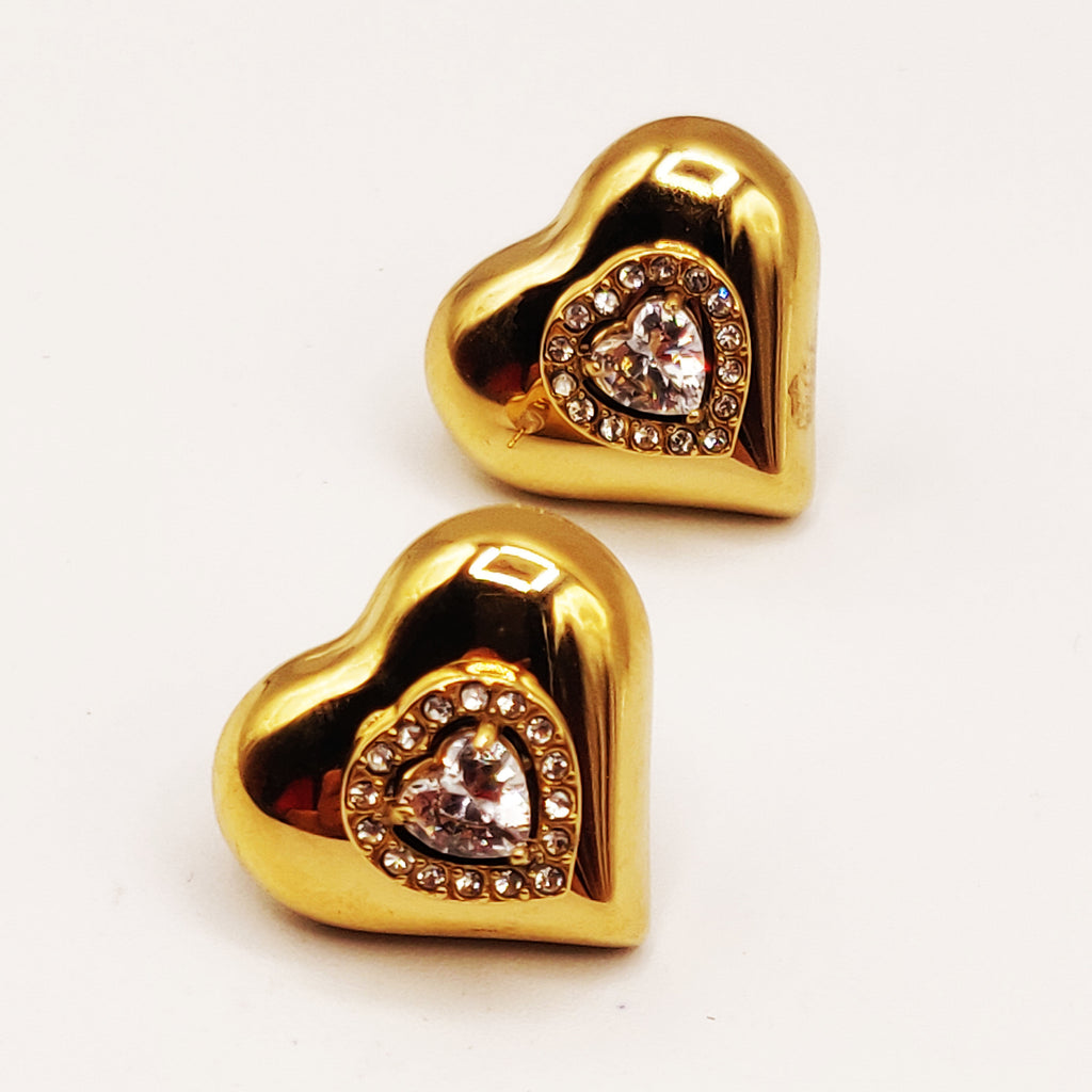 Boucles d'oreilles Coeur Bombé Cristal Coeur Luxe