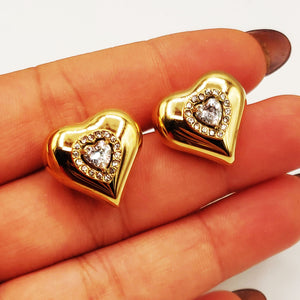 Boucles d'oreilles Coeur Bombé Cristal Coeur Luxe