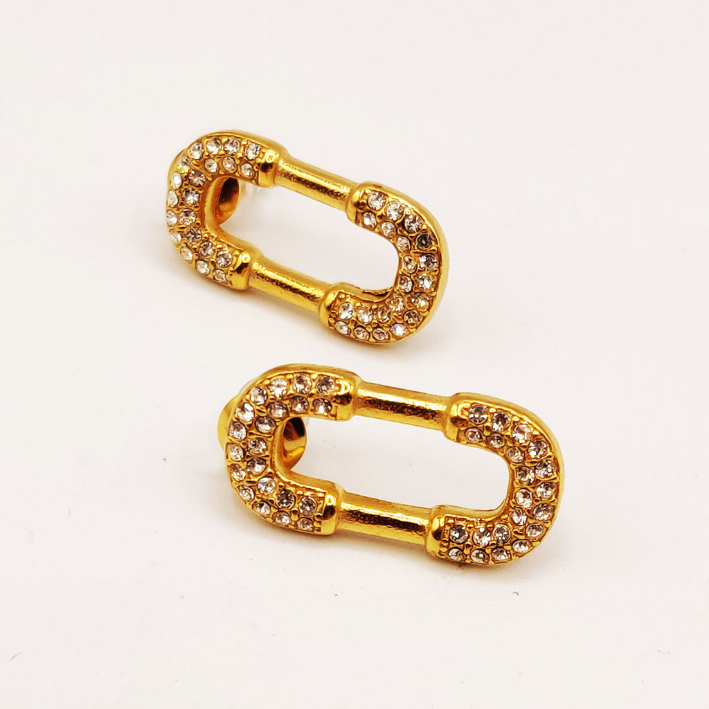 Boucles d'oreilles Torsade Multi Lignes Pendentif Double U Cristaux Luxe
