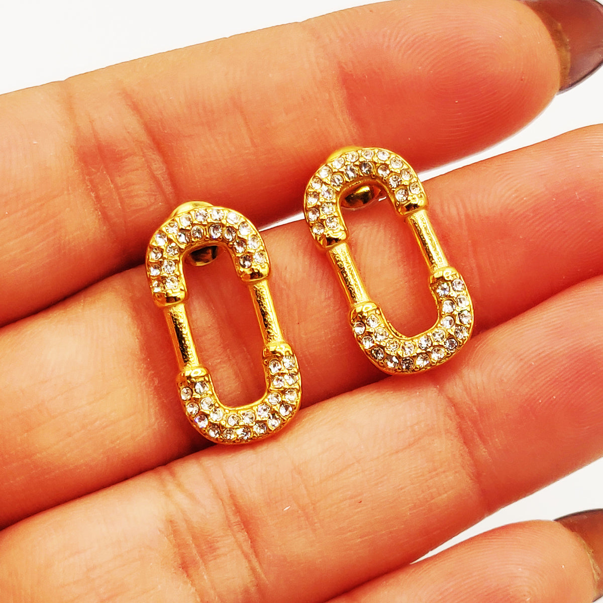 Boucles d'oreilles Torsade Multi Lignes Pendentif Double U Cristaux Luxe