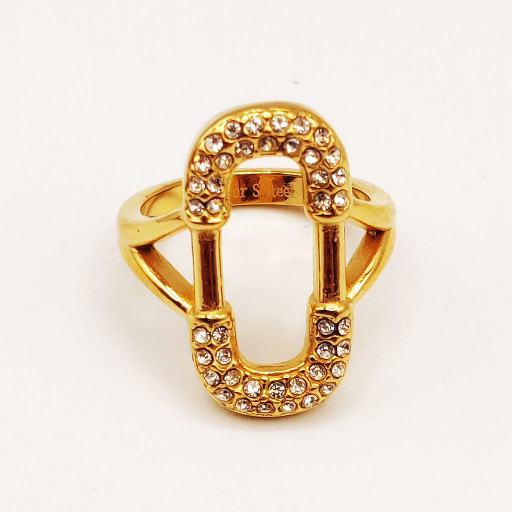 Bague Torsade Multi Lignes Pendentif Double U Cristaux Luxe