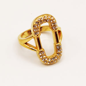 Bague Torsade Multi Lignes Pendentif Double U Cristaux Luxe