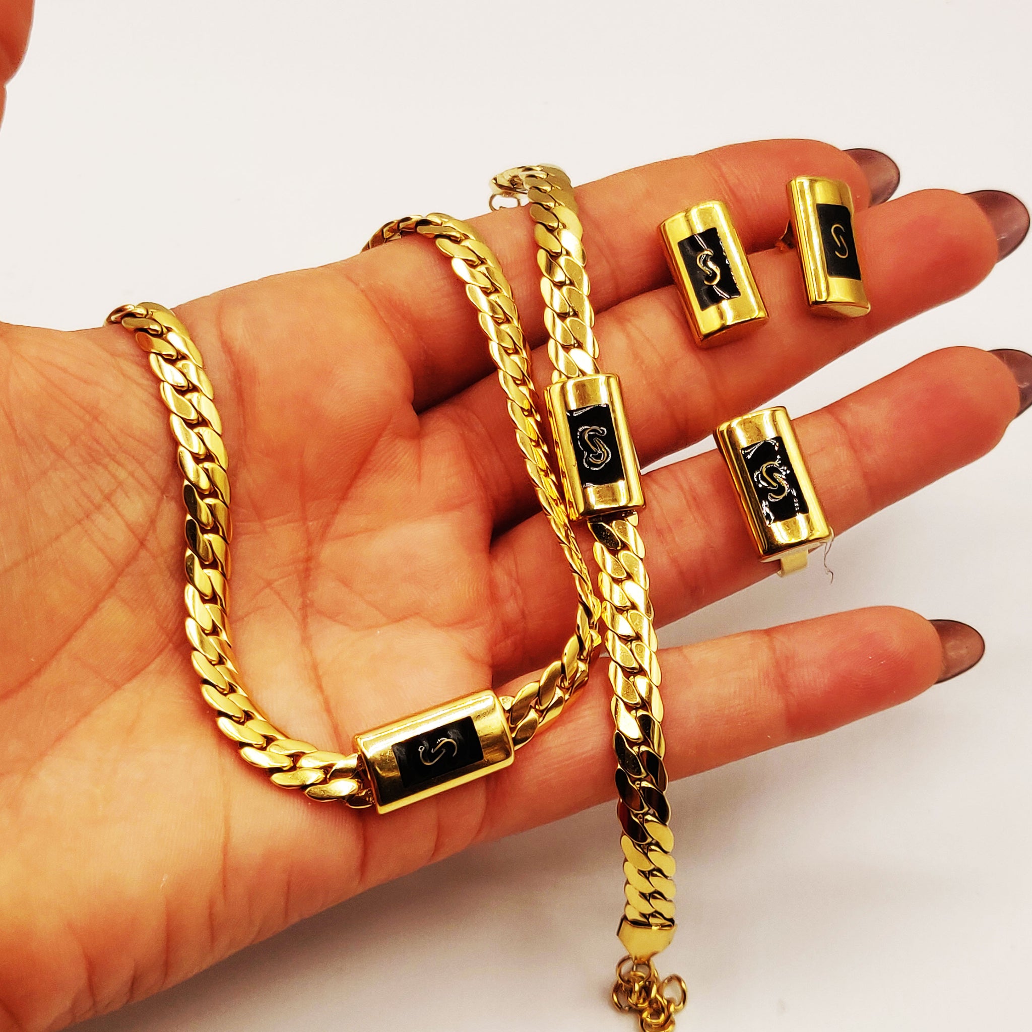 Ensemble Collier, Bracelet, Boucles d'oreilles et Bague Tresse Resserrée Monte Carlo Luxe
