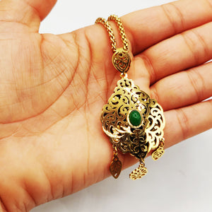 Collier Torsade Motif Oriental Pierre Verte Pendentifs Orientaux Luxe