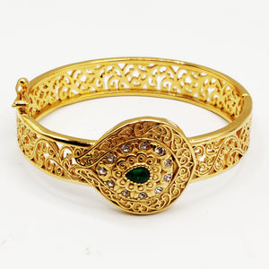 Bracelet Rigide Goutte Motifs Orientaux Pierre Verte Luxe