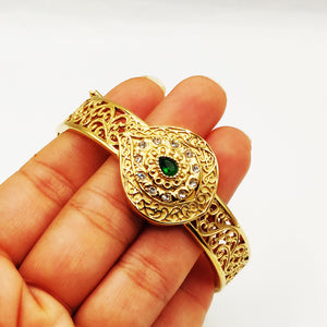 Bracelet Rigide Goutte Motifs Orientaux Pierre Verte Luxe