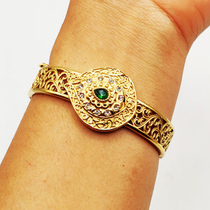 Bracelet Rigide Goutte Motifs Orientaux Pierre Verte Luxe