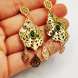 Boucles d'oreilles Torsade Motif Oriental Pierre Verte Pendentifs Orientaux Luxe