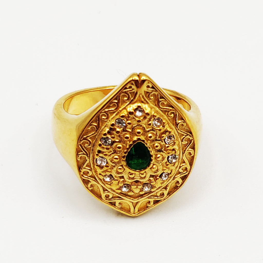 Bague Goutte Motifs Orientaux Pierre Verte Luxe