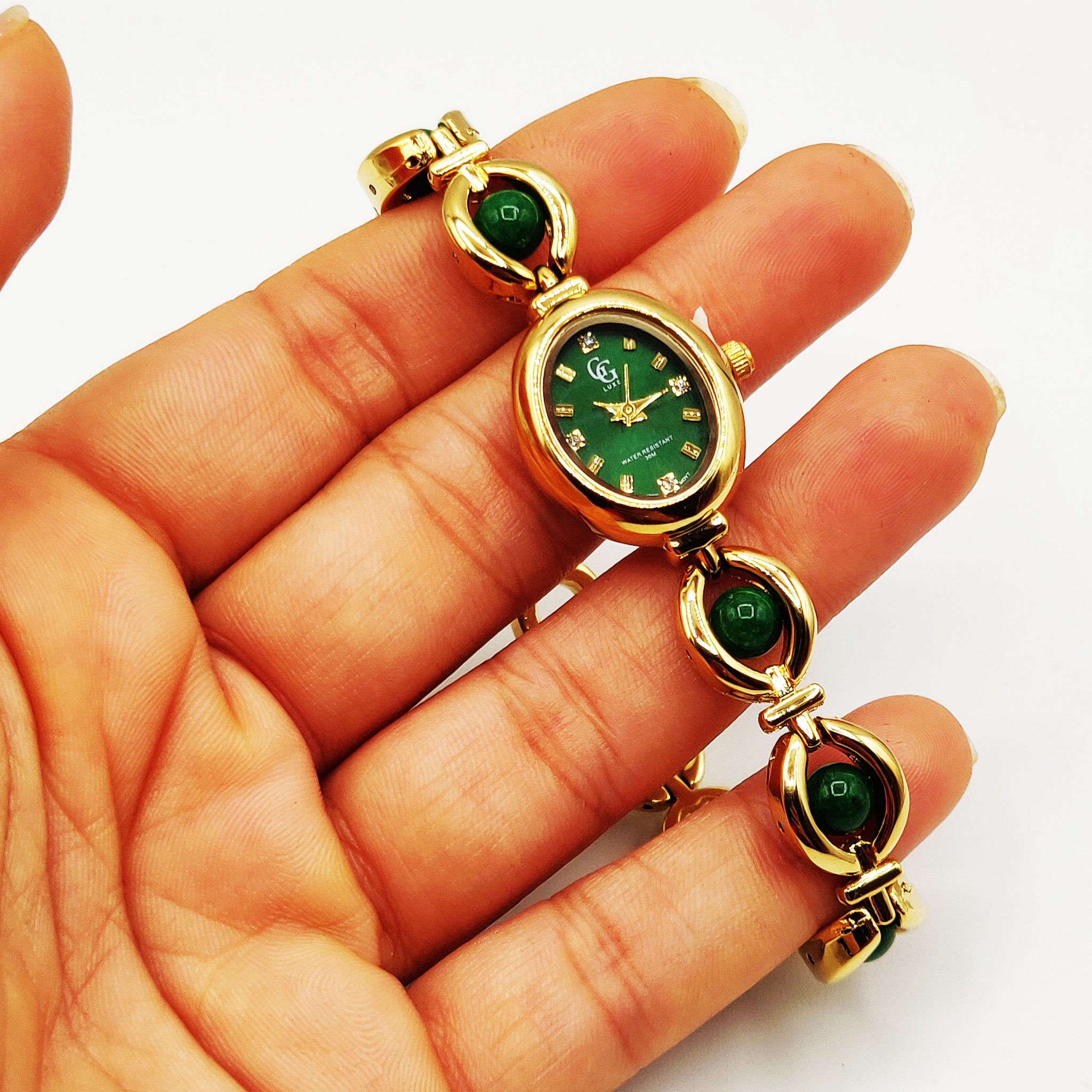 Montre GG Luxe FA1685 Fond Vert et Pierres Vertes