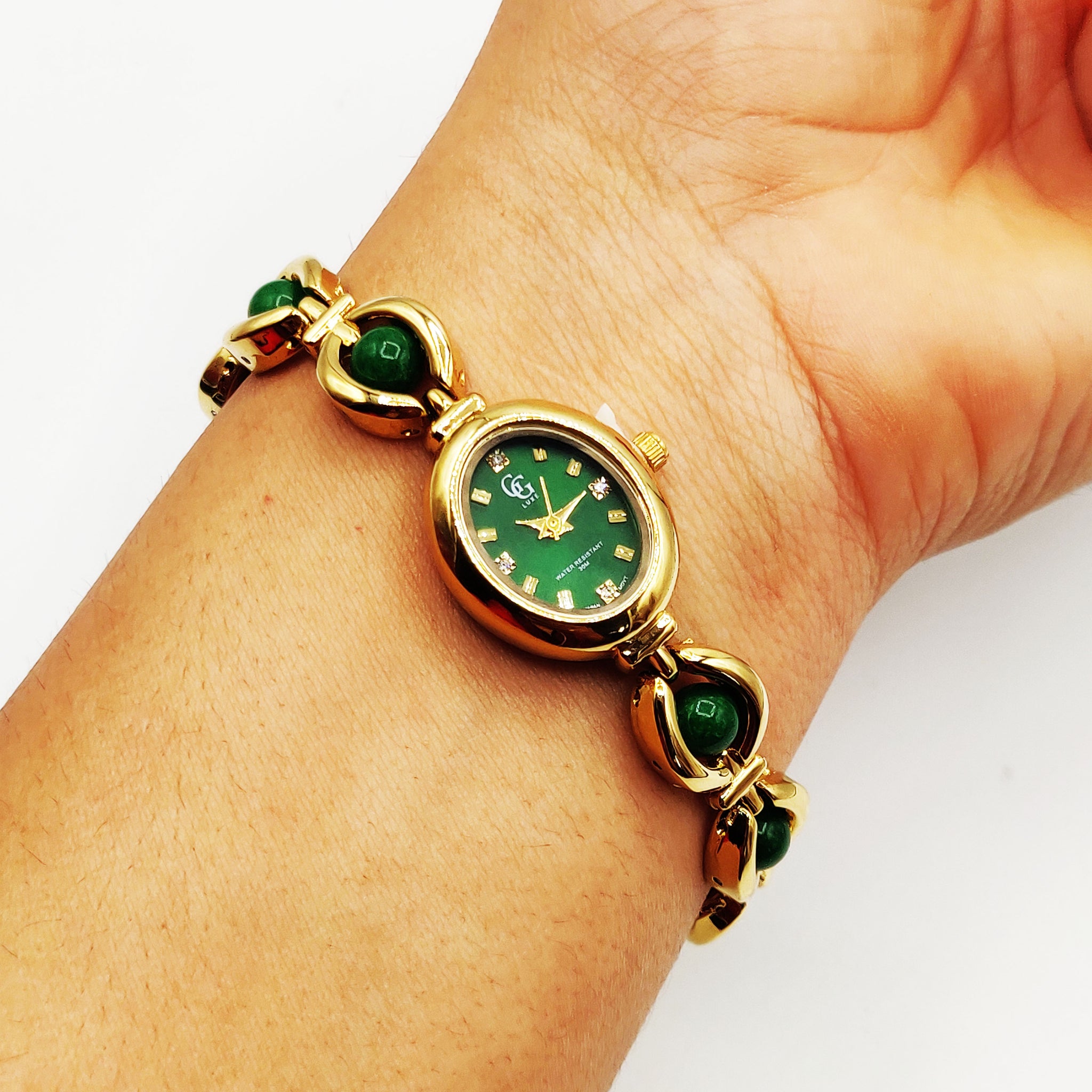 Montre GG Luxe FA1685 Fond Vert et Pierres Vertes