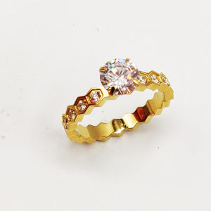 Bague Multi Hexagones et Gros Cristal Luxe