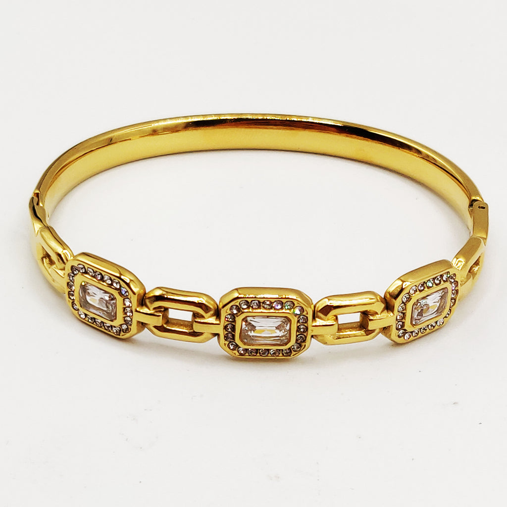 Bracelet Rigide Chaîne Rectangle et Cristaux Luxe