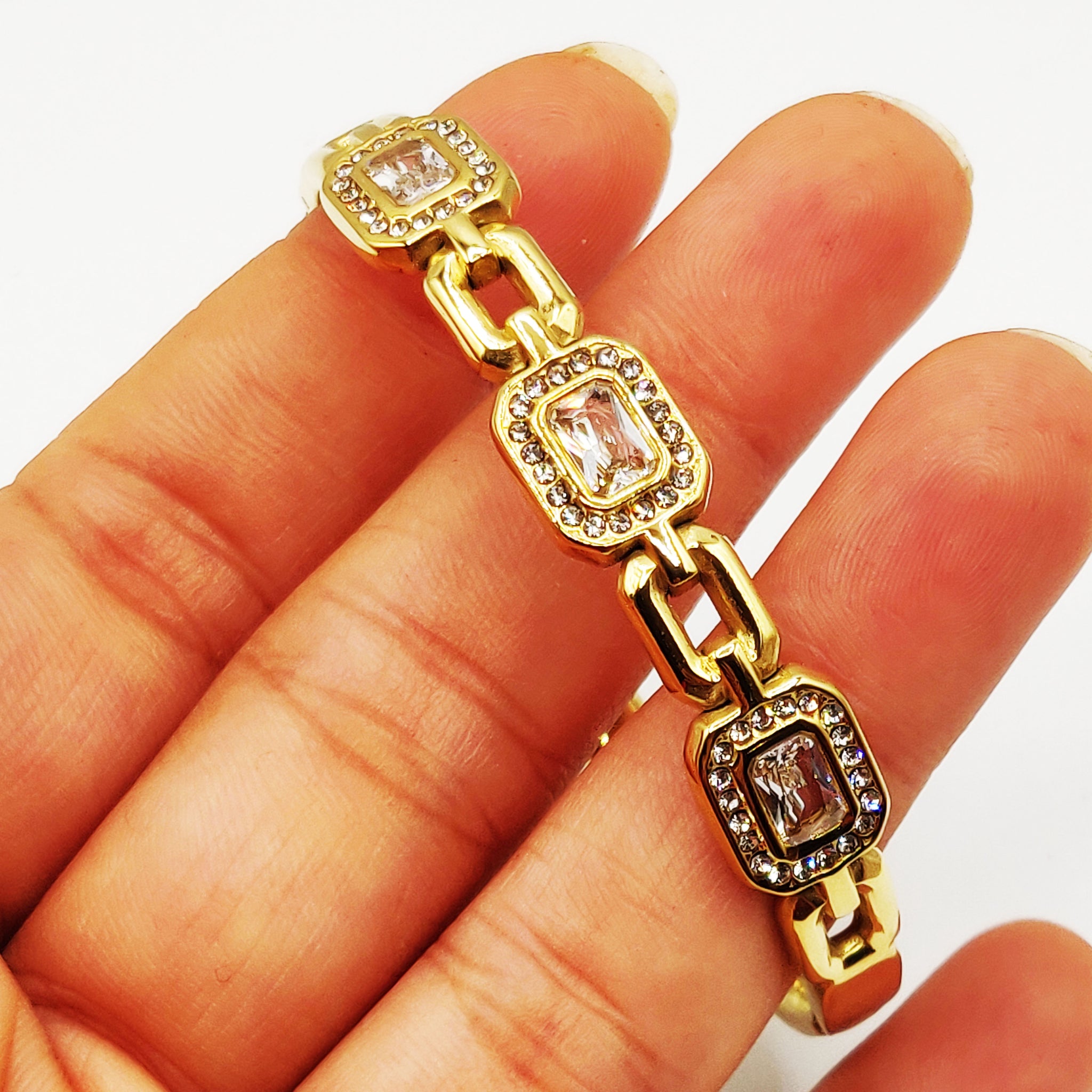 Bracelet Rigide Chaîne Rectangle et Cristaux Luxe