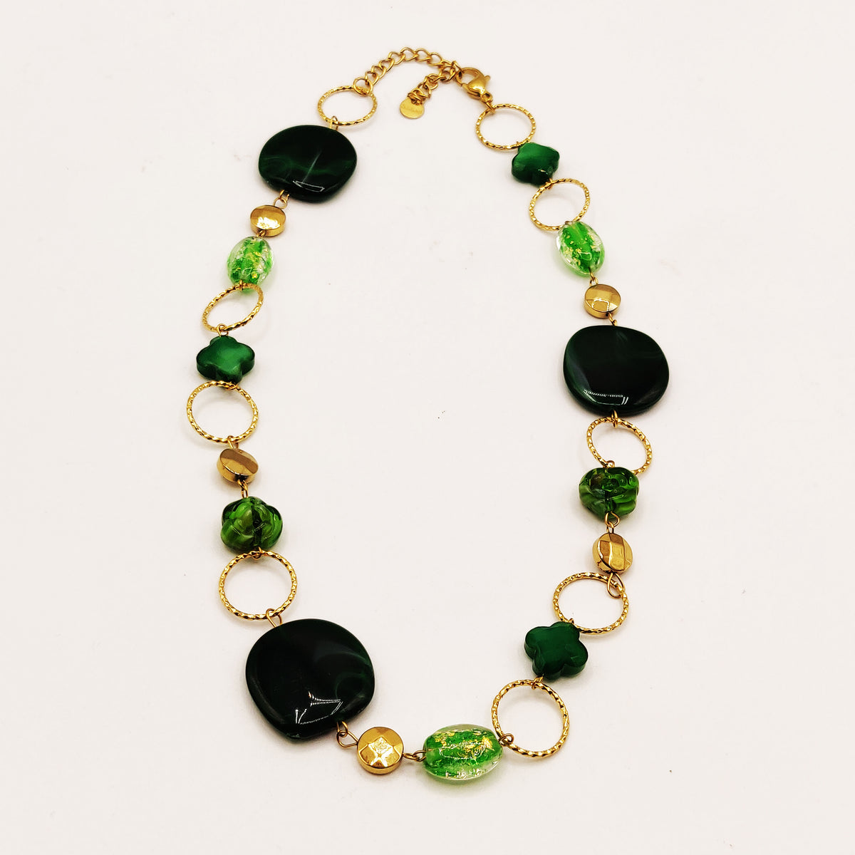 Collier Fashion Trèfles, Fleurs, et Pierres Vertes Luxe