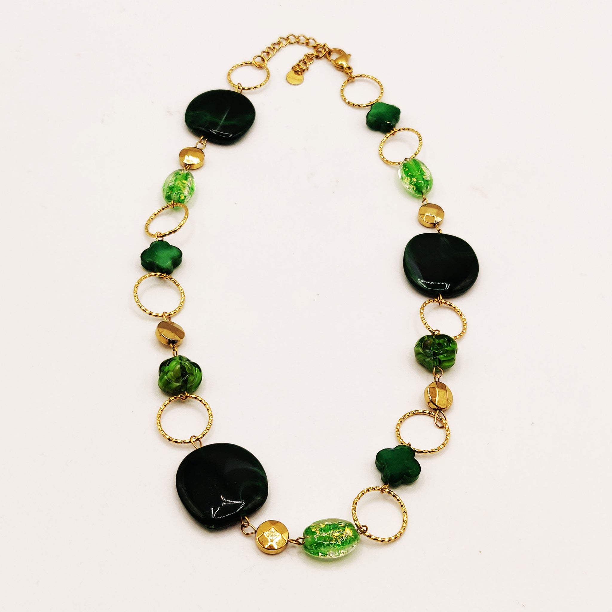 Collier Fashion Trèfles, Fleurs, et Pierres Vertes Luxe