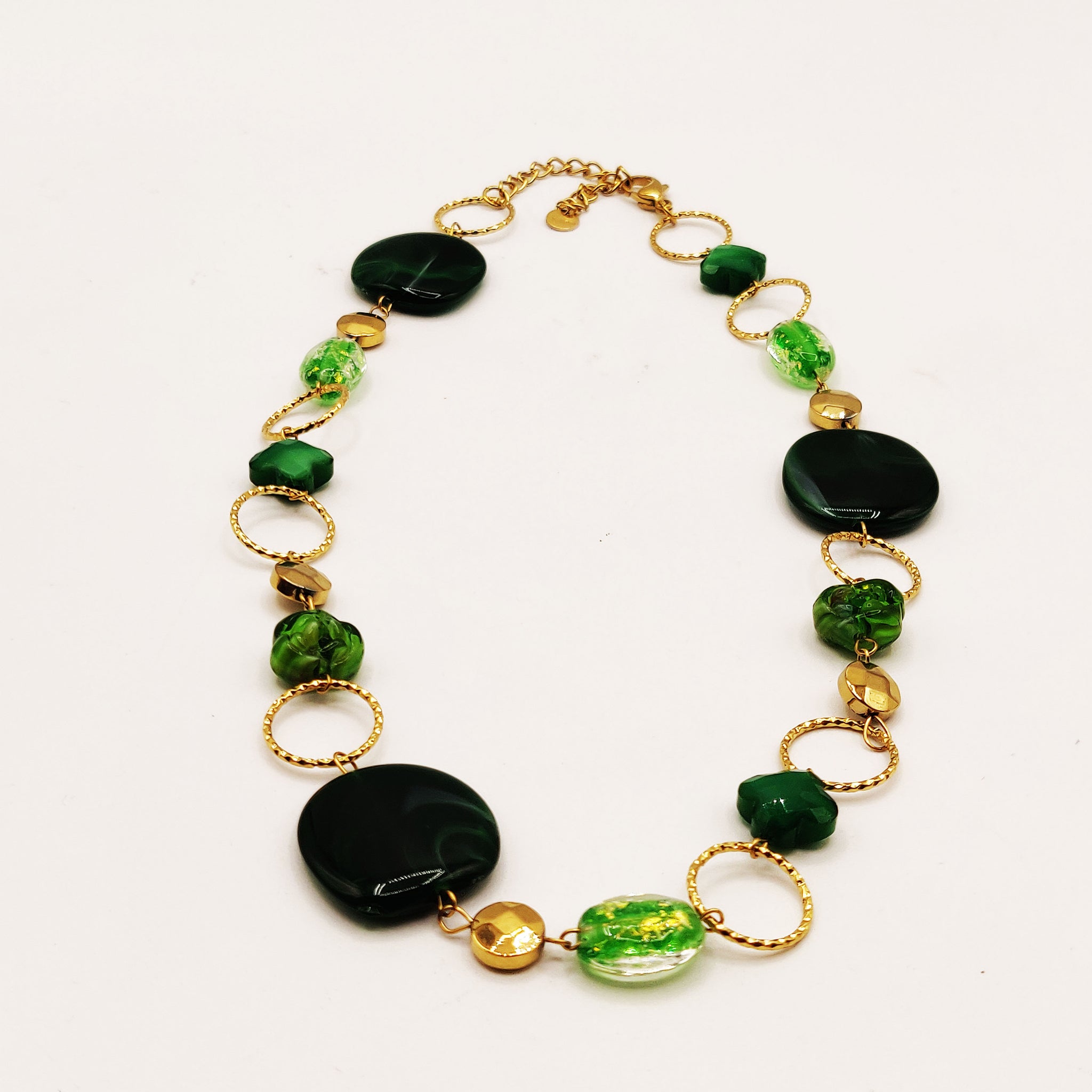 Collier Fashion Trèfles, Fleurs, et Pierres Vertes Luxe