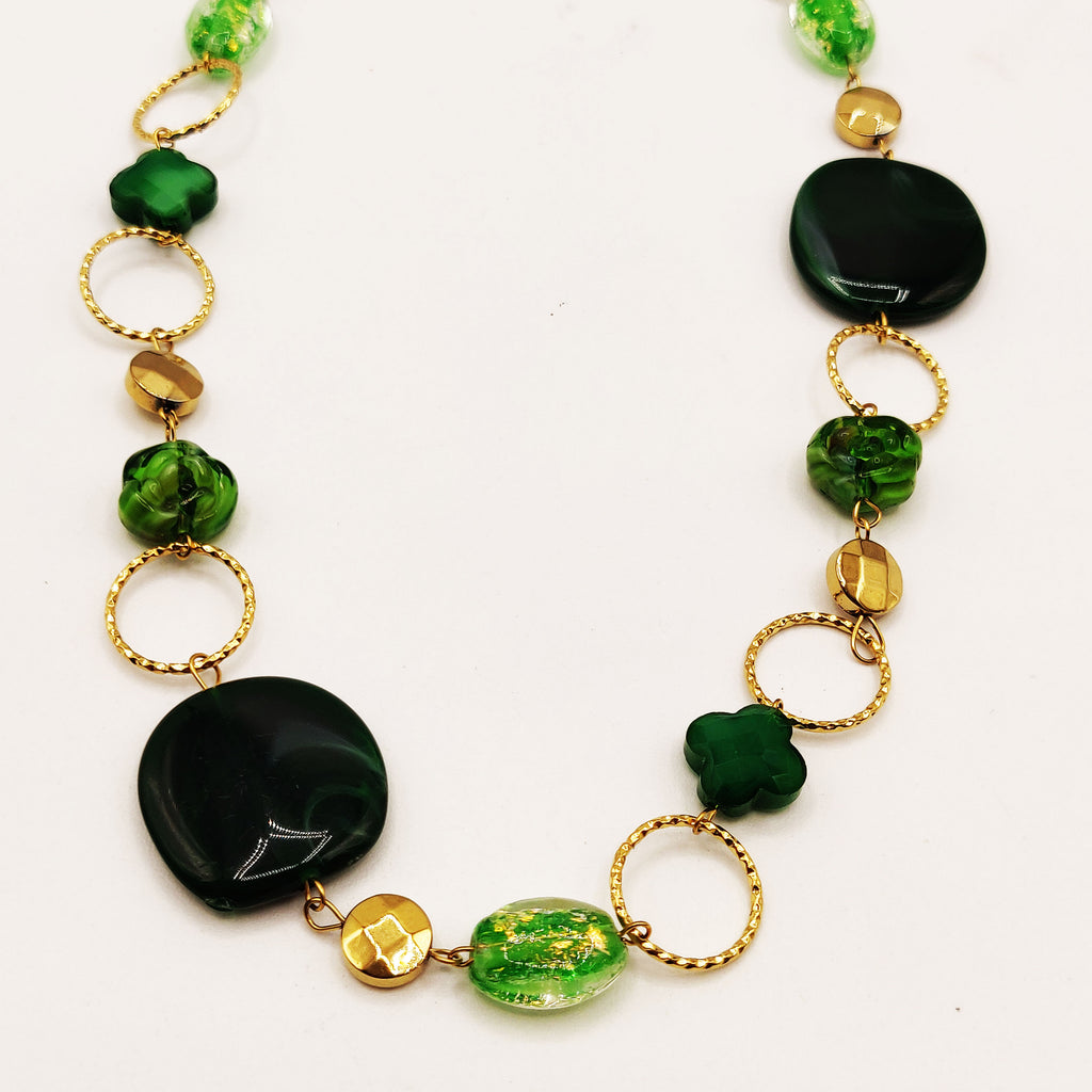 Collier Fashion Trèfles, Fleurs, et Pierres Vertes Luxe