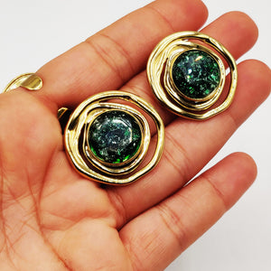 Boucles d'oreilles Fashion Grosse Pierre Verte Luxe