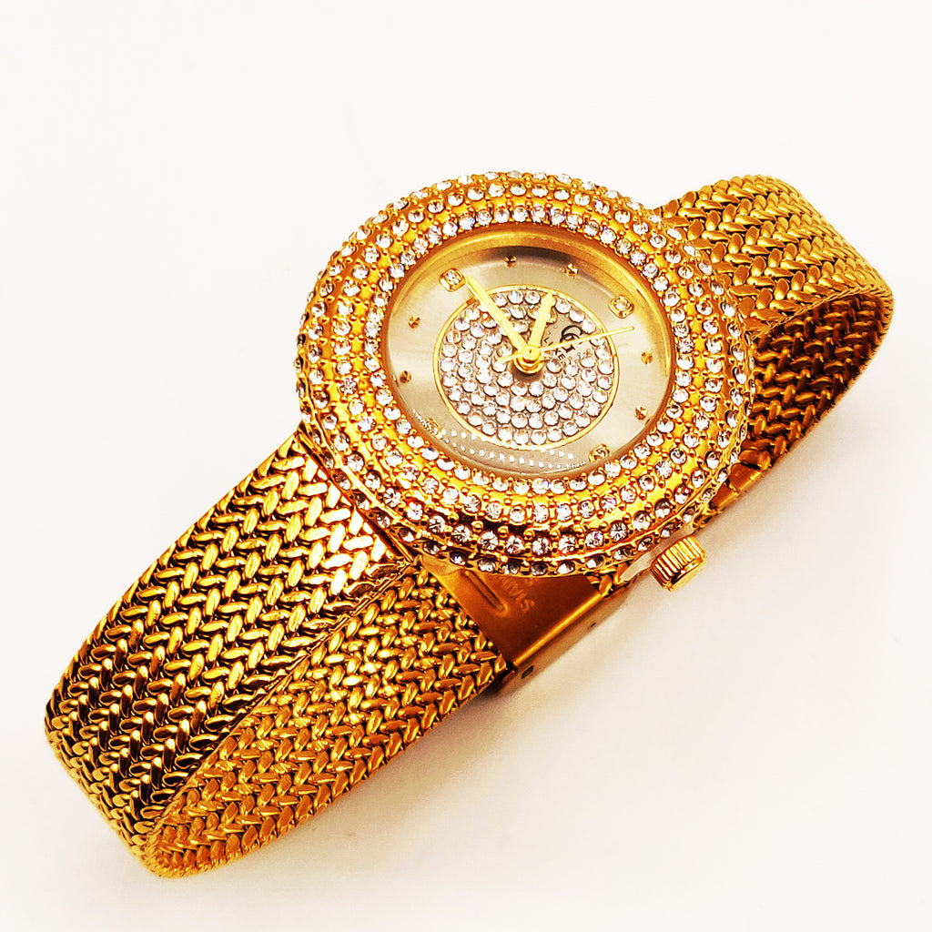 Montre GG Luxe FA1753 Fond Argenté Bracelet Doré