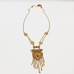 Collier / Sautoir Triangle Motifs Orientaux Pierres Vertes Luxe