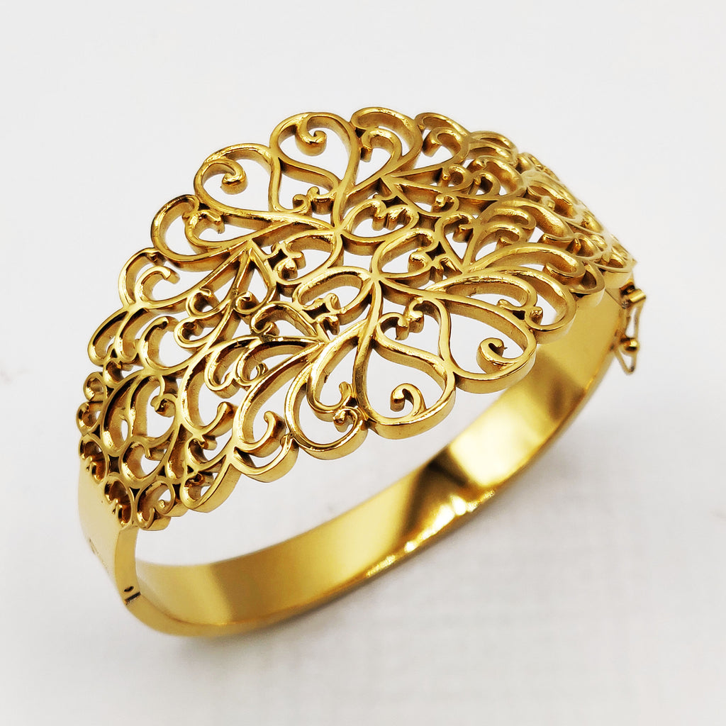 Bracelet Rigide Large Motifs Orientaux Feuillage Luxe