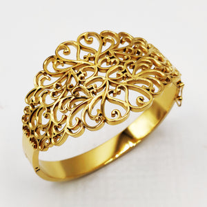 Bracelet Rigide Large Motifs Orientaux Feuillage Luxe