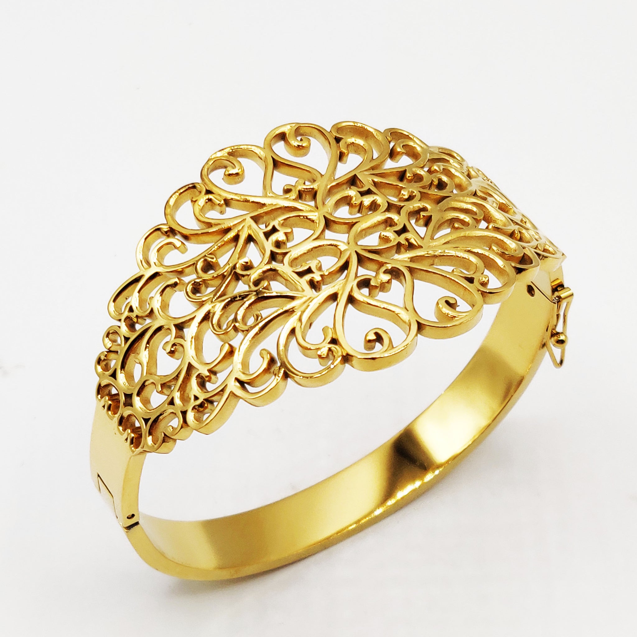 Bracelet Rigide Large Motifs Orientaux Feuillage Luxe