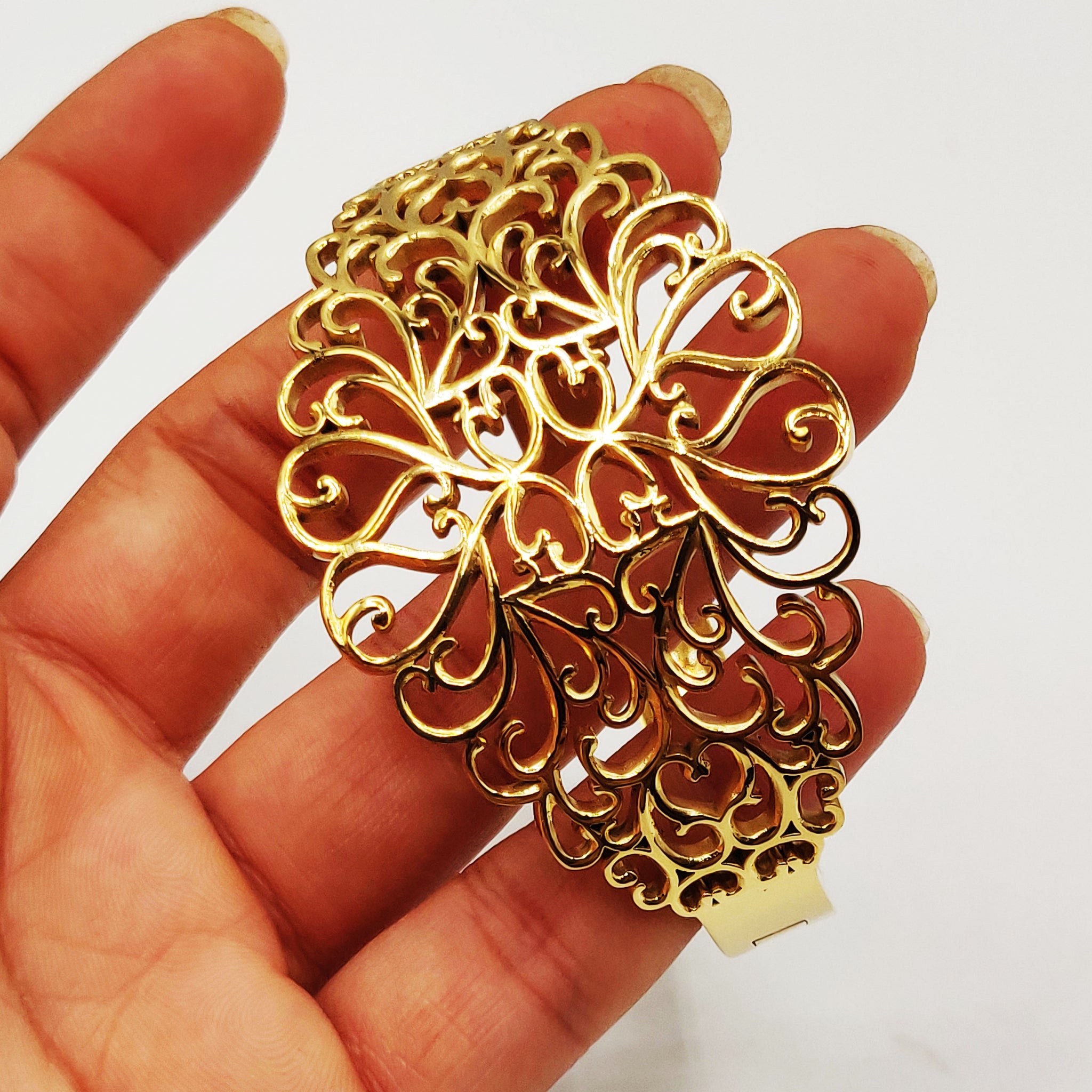 Bracelet Rigide Large Motifs Orientaux Feuillage Luxe