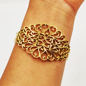 Bracelet Rigide Large Motifs Orientaux Feuillage Luxe
