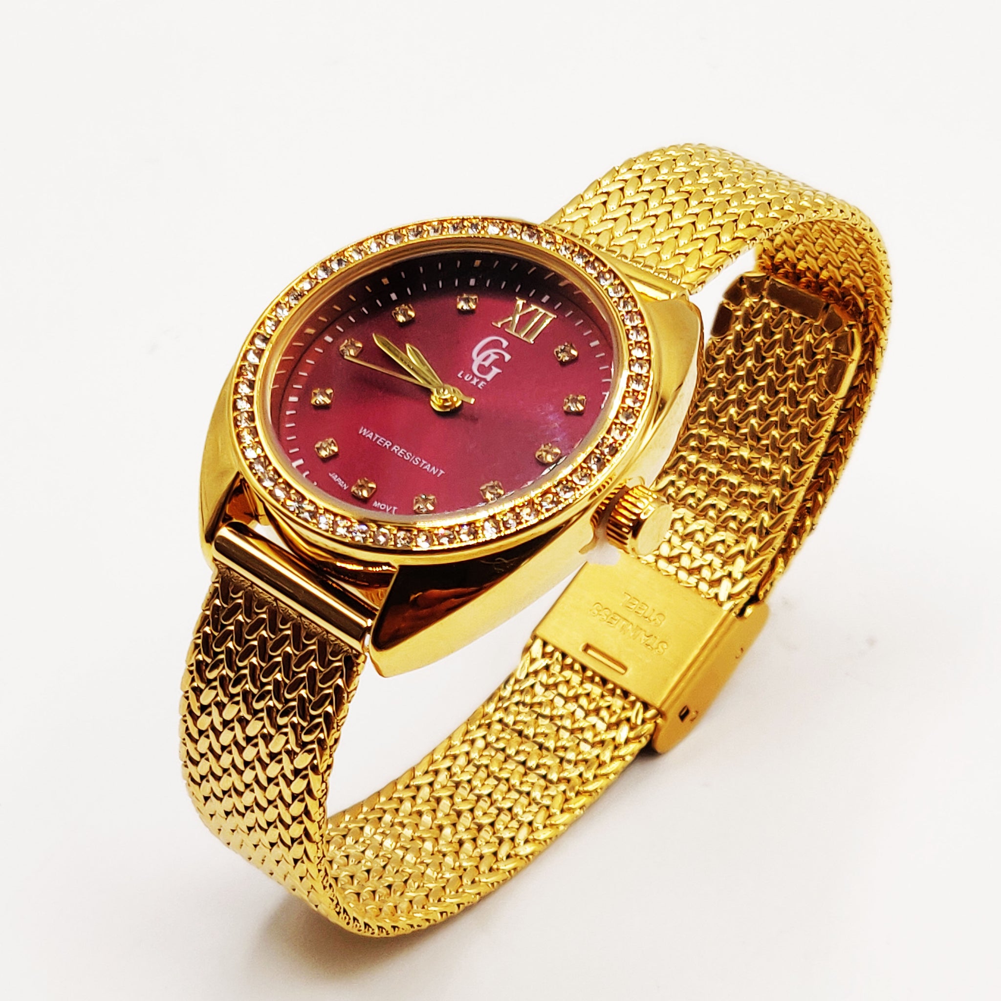 Montre GG Luxe FA1692 Fond Bordeaux Bracelet Doré