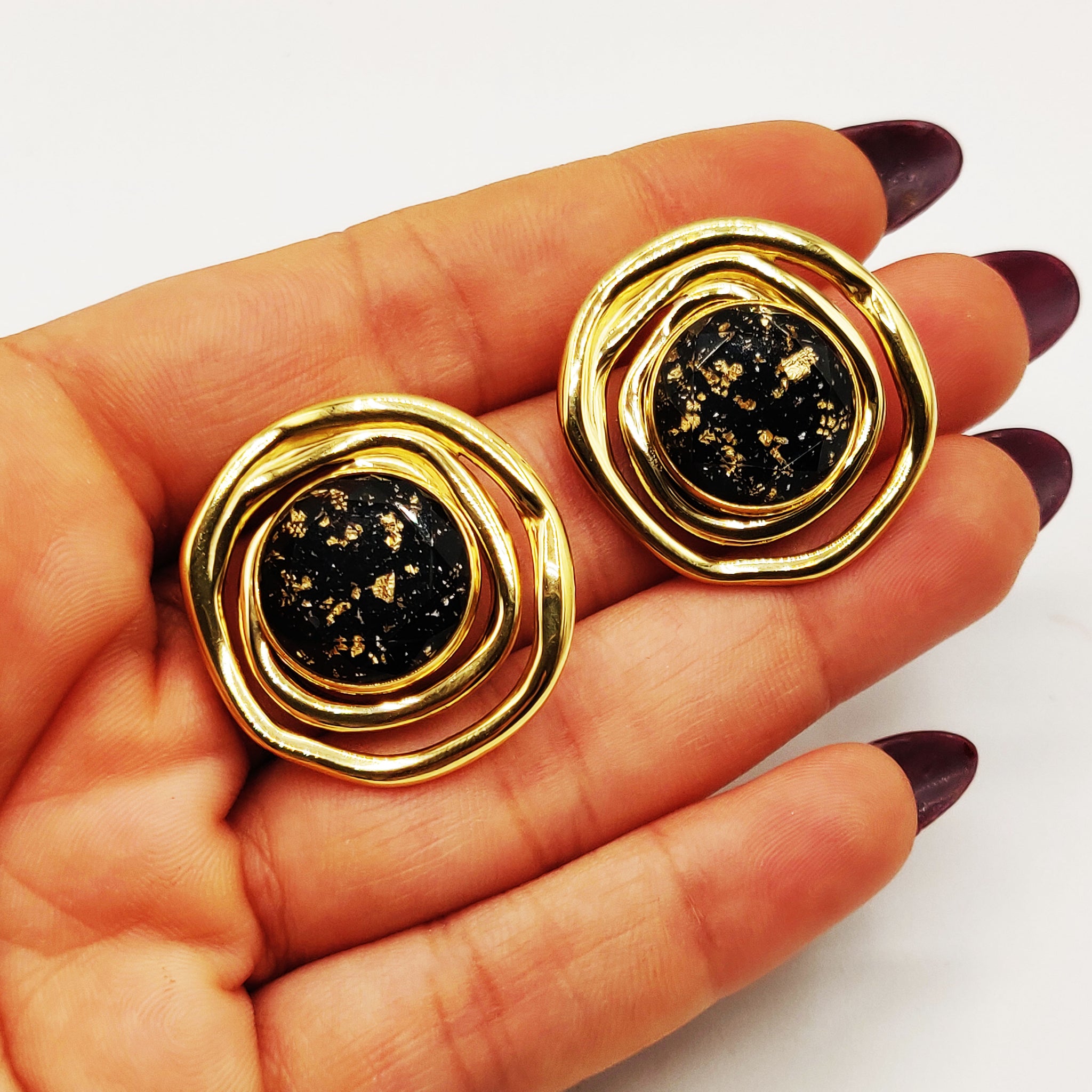 Boucles d'oreilles Fashion Grosse Pierre Noires Luxe