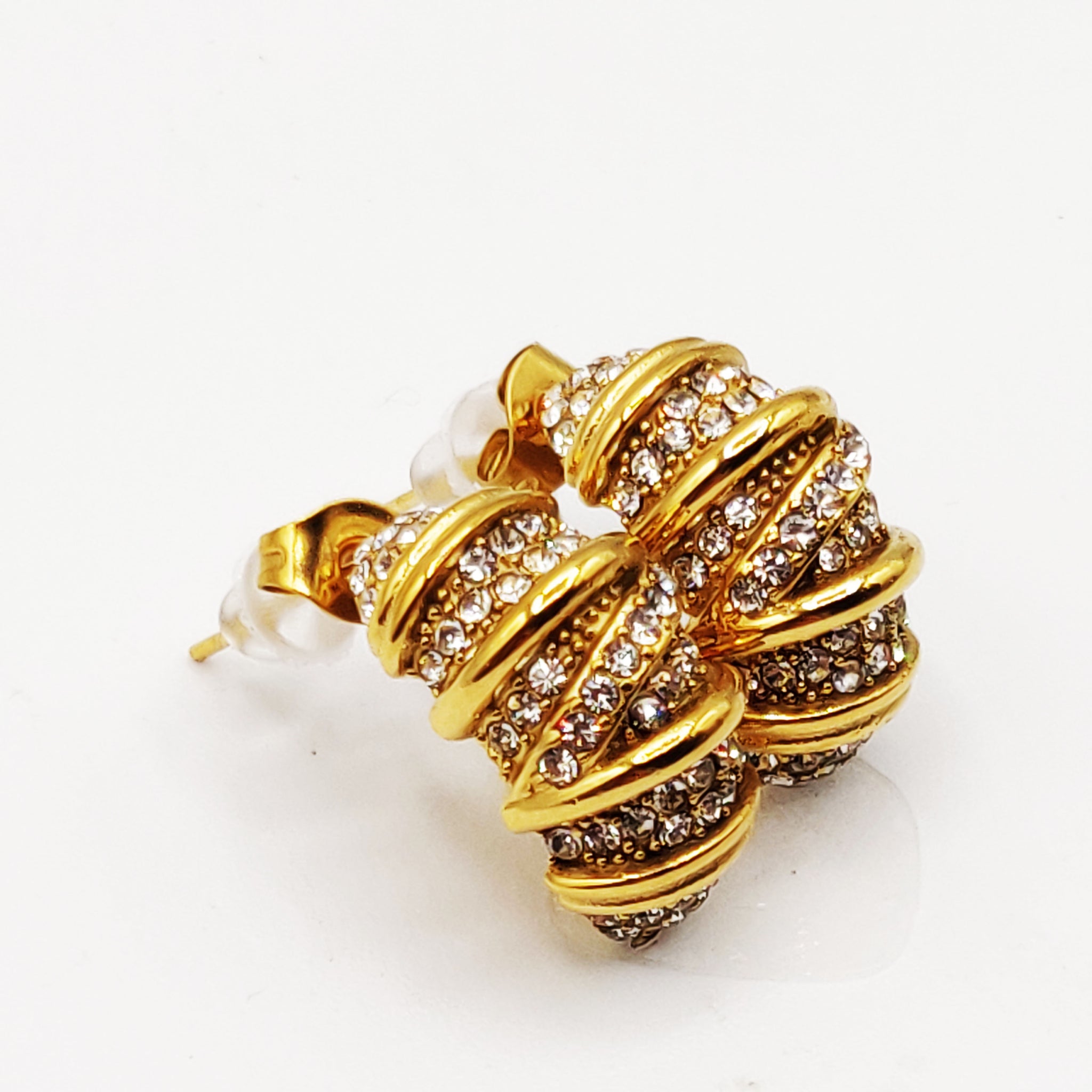 Boucles d'oreilles Torsade Dorée et Cristaux Luxe