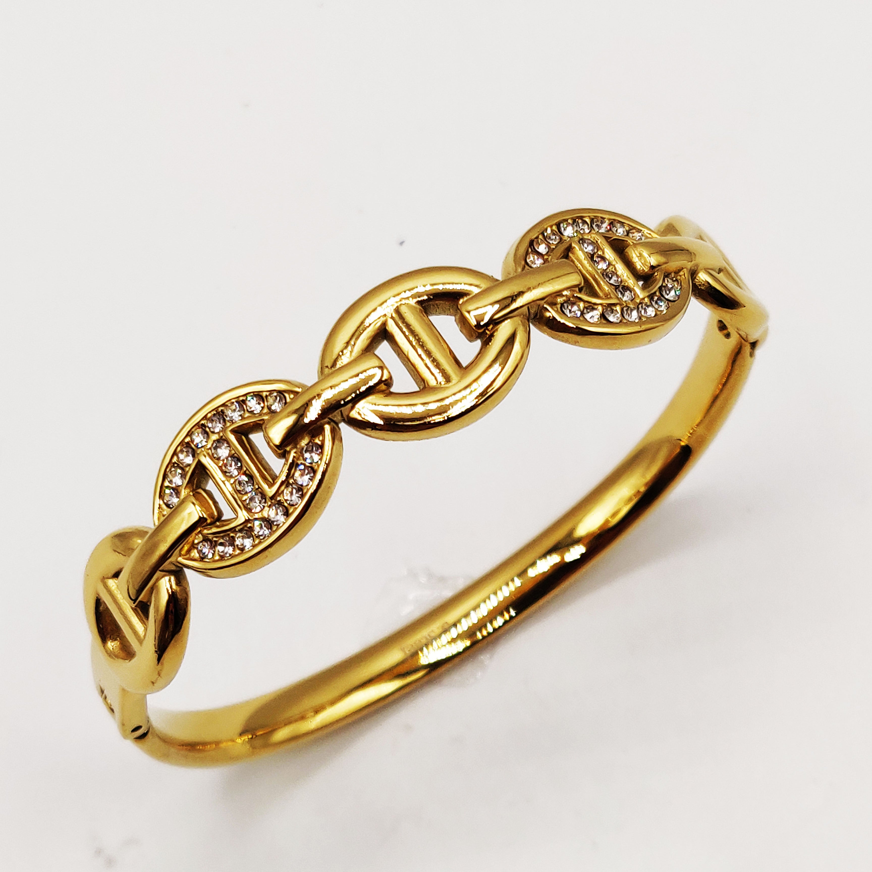 Bracelet Rigide Motifs H Luxe Dorés et Cristaux
