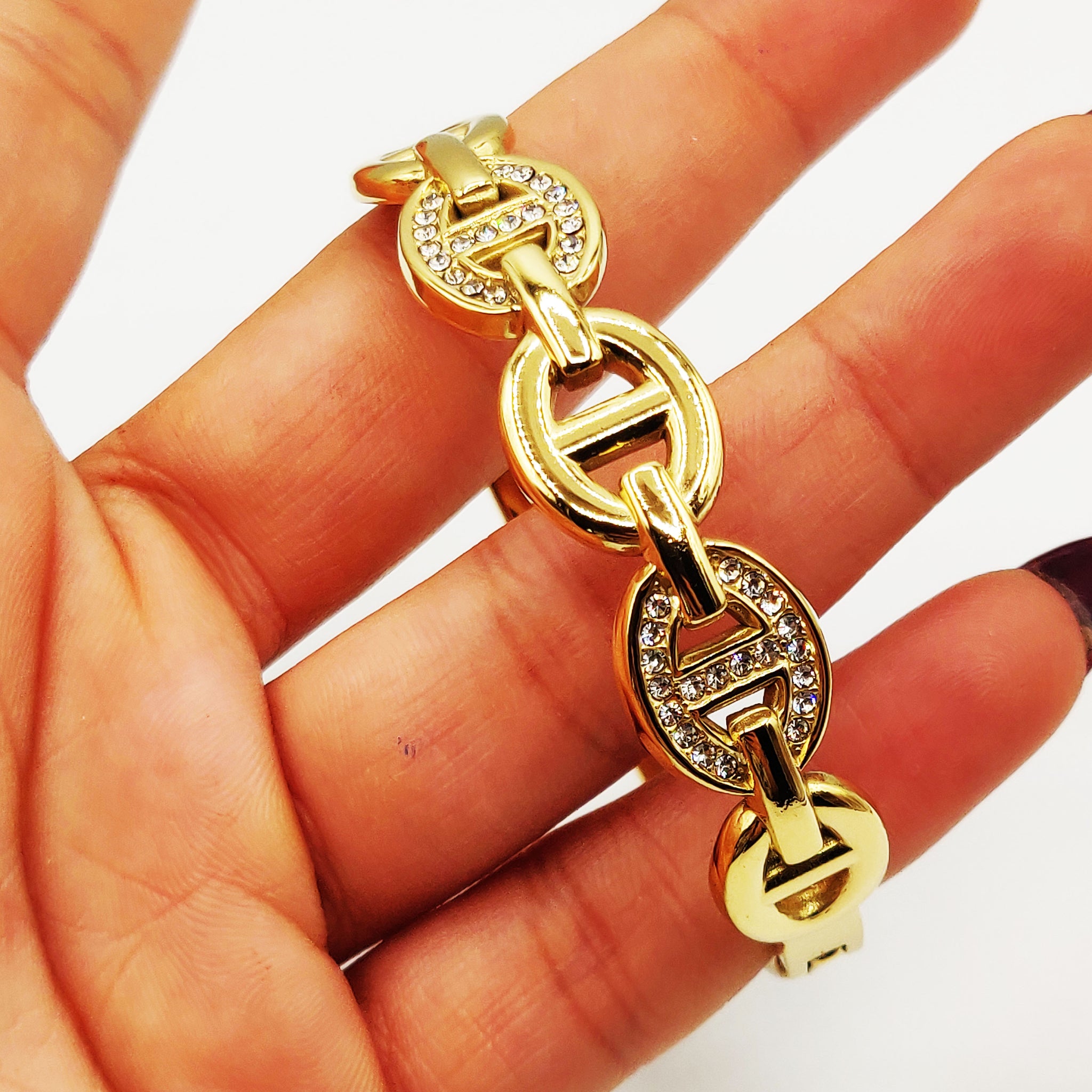 Bracelet Rigide Motifs H Luxe Dorés et Cristaux