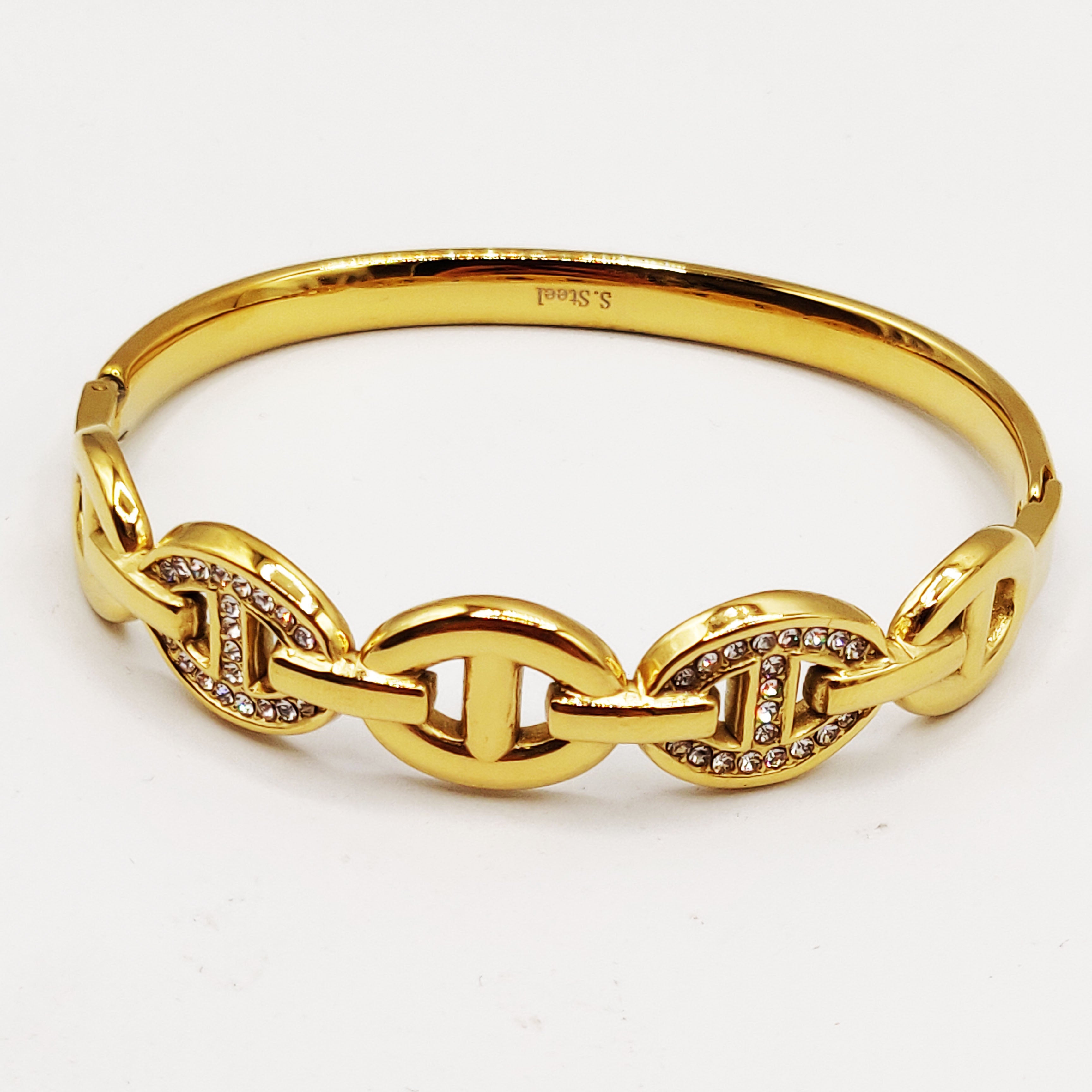 Bracelet Rigide Motifs H Luxe Dorés et Cristaux