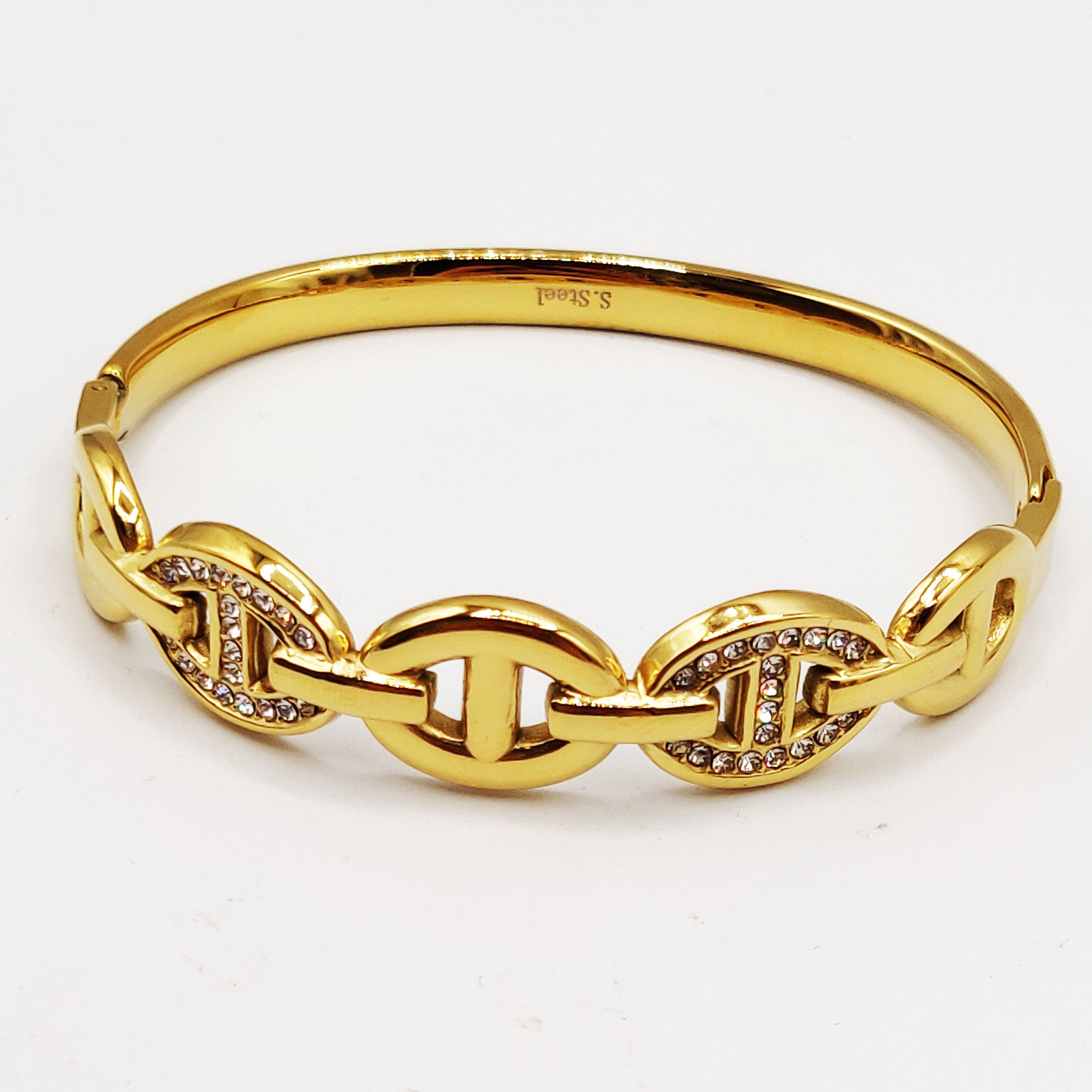Bracelet Rigide Motifs H Luxe Dorés et Cristaux
