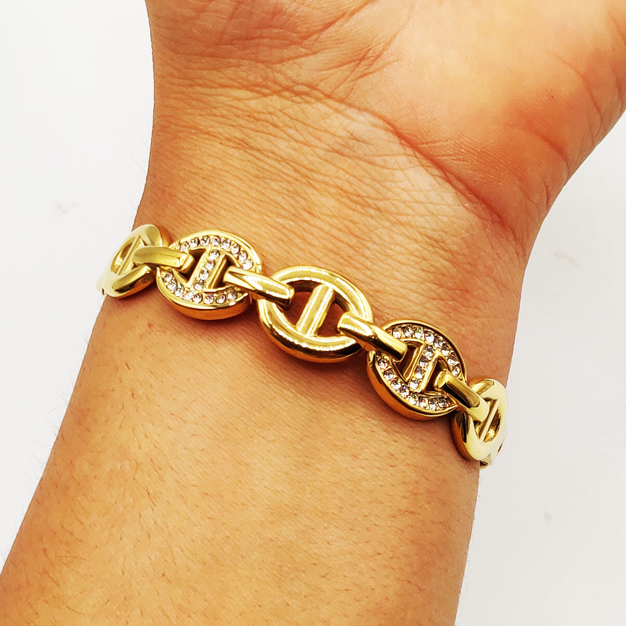 Bracelet Rigide Motifs H Luxe Dorés et Cristaux