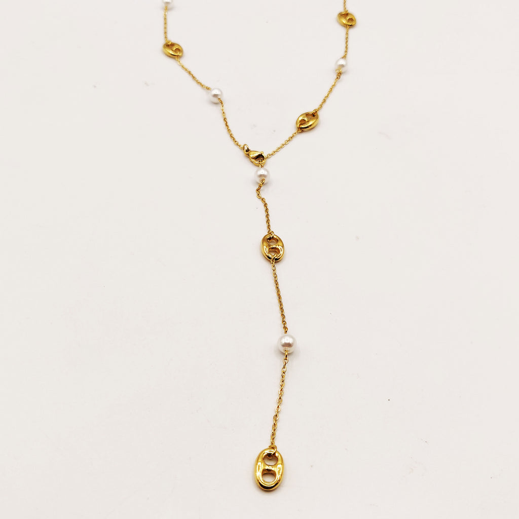 Collier Multi Graines de Café et Perles d'imitation Descendant