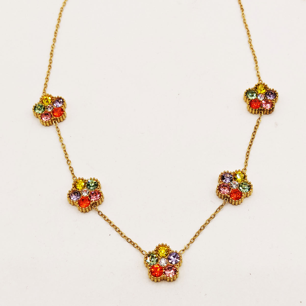 Collier Marguerites Cristaux Multicolores Luxe