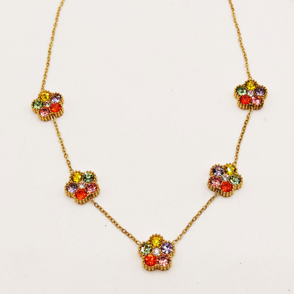 Collier Marguerites Cristaux Multicolores Luxe