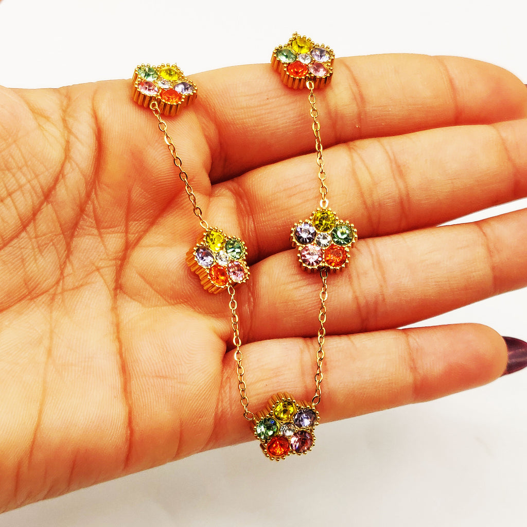 Collier Marguerites Cristaux Multicolores Luxe