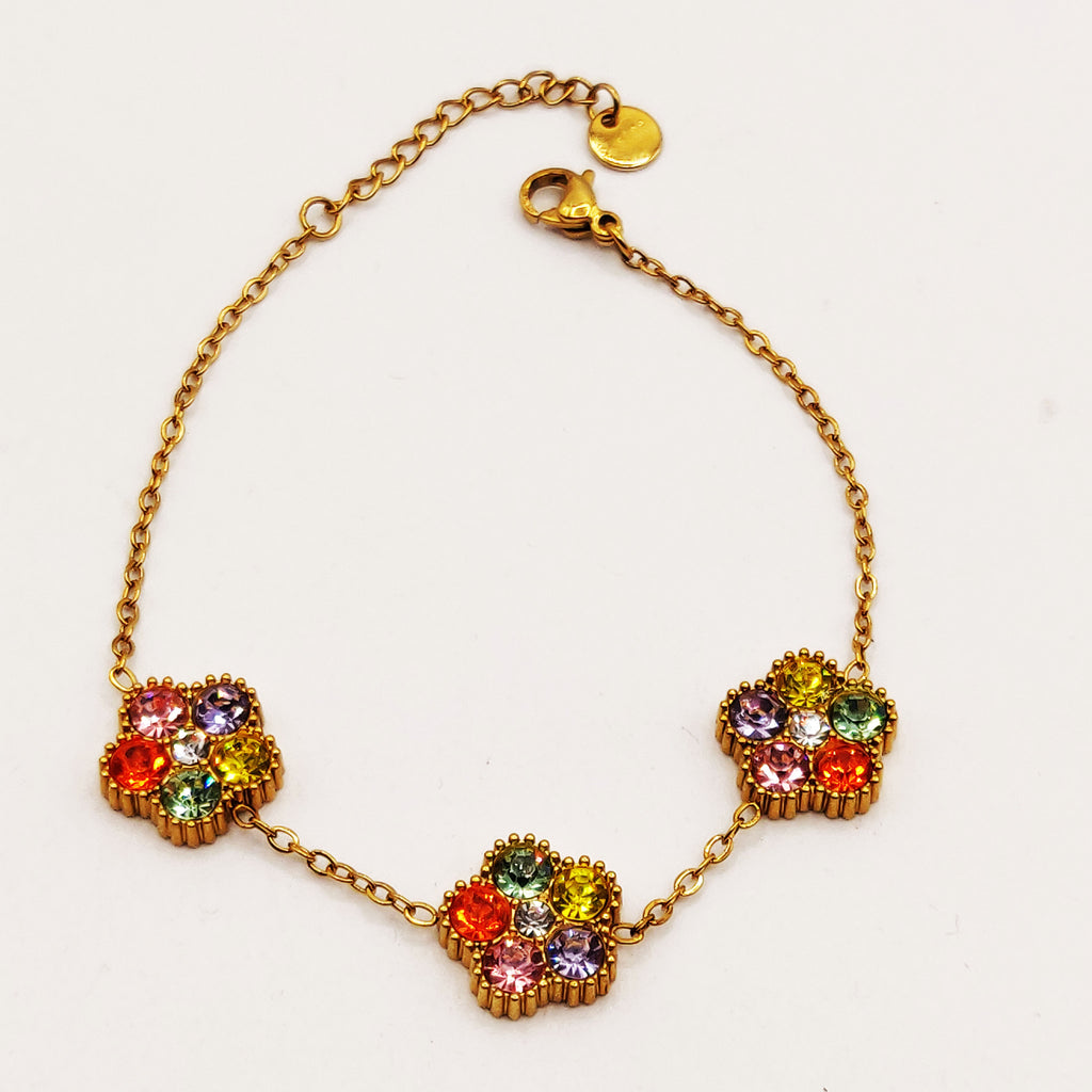 Bracelet Marguerites Cristaux Multicolores Luxe