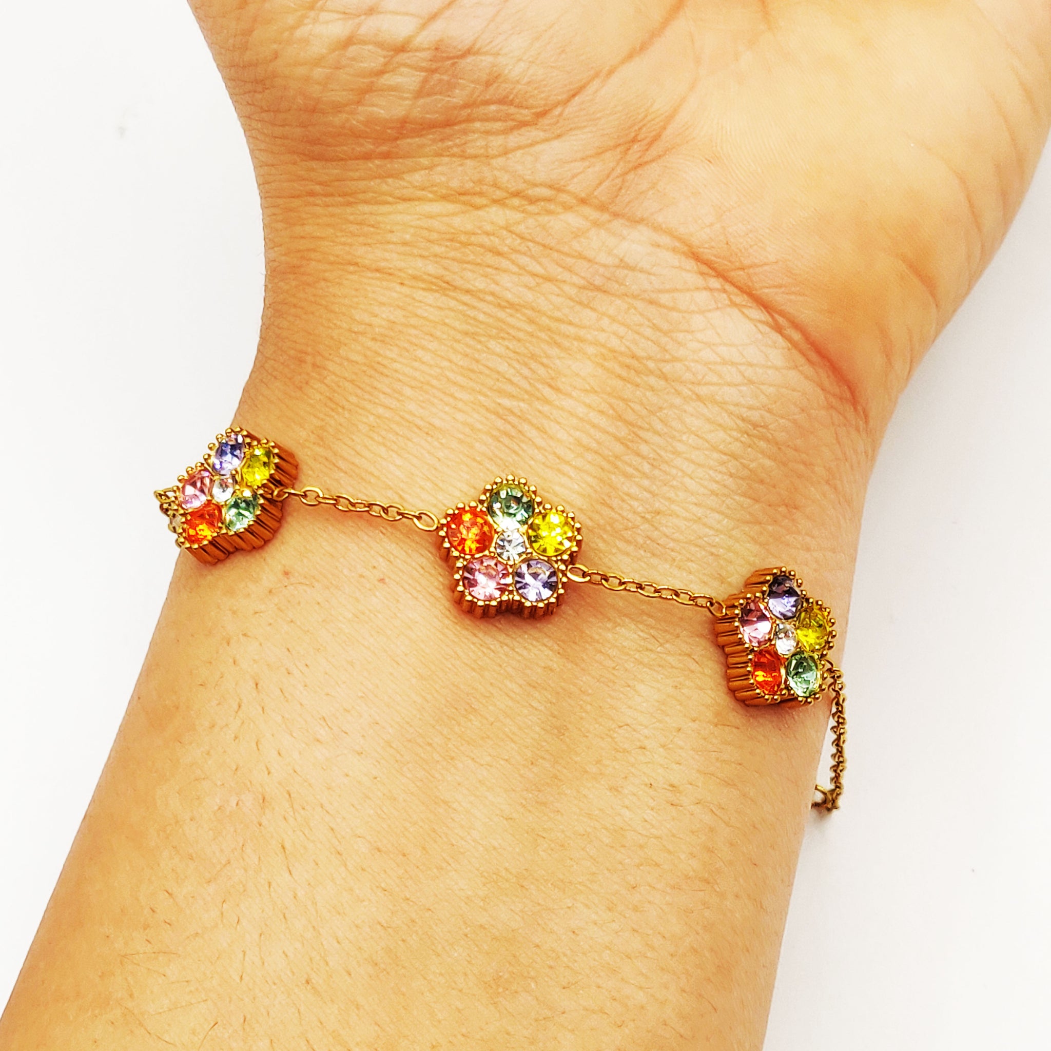 Bracelet Marguerites Cristaux Multicolores Luxe