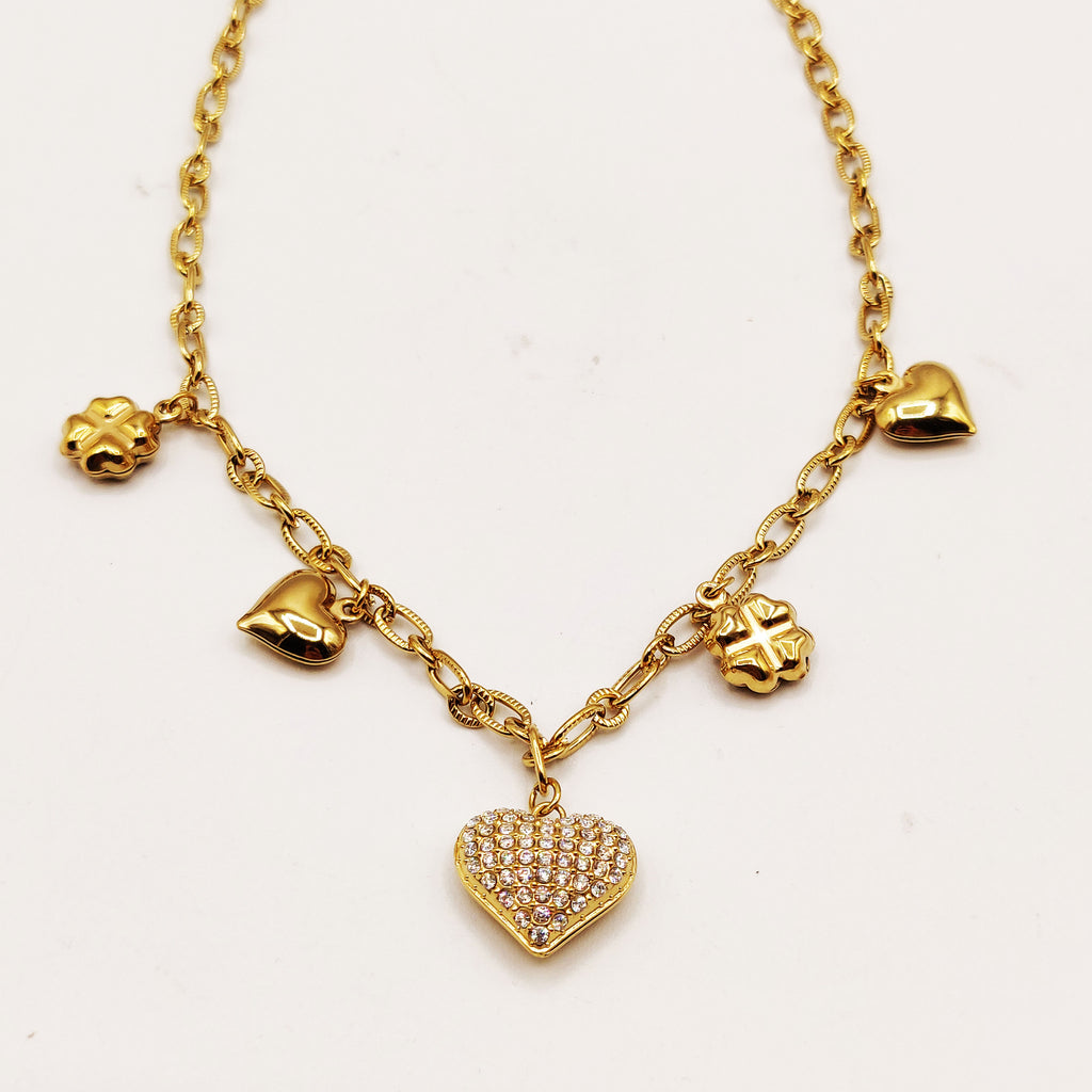 Collier Chaîne Bibelots Coeurs Cristaux Luxe