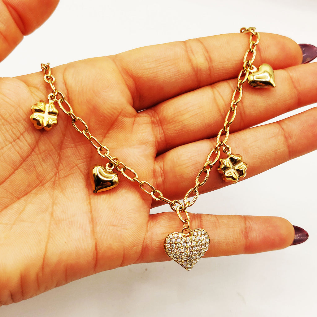 Collier Chaîne Bibelots Coeurs Cristaux Luxe