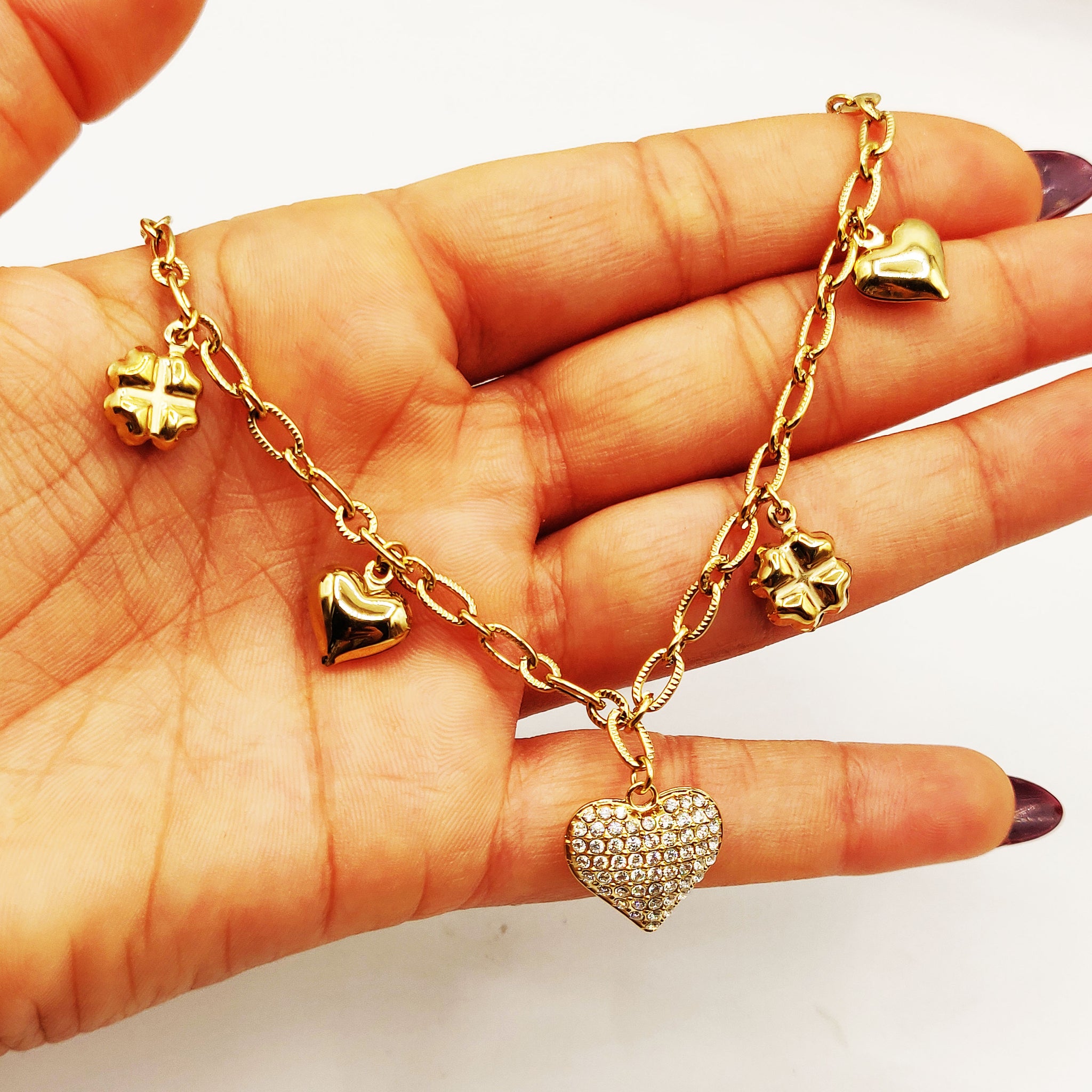 Collier Chaîne Bibelots Coeurs Cristaux Luxe