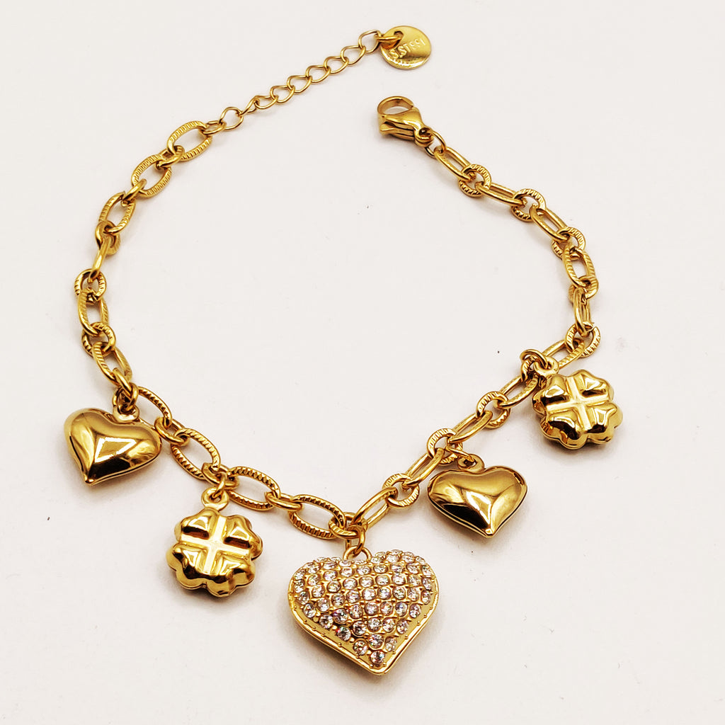 Bracelet Chaîne Bibelots Coeurs Cristaux Luxe