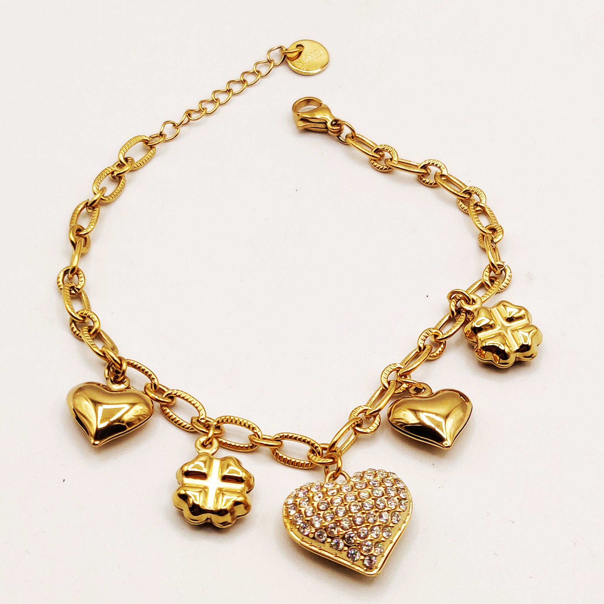 Bracelet Chaîne Bibelots Coeurs Cristaux Luxe