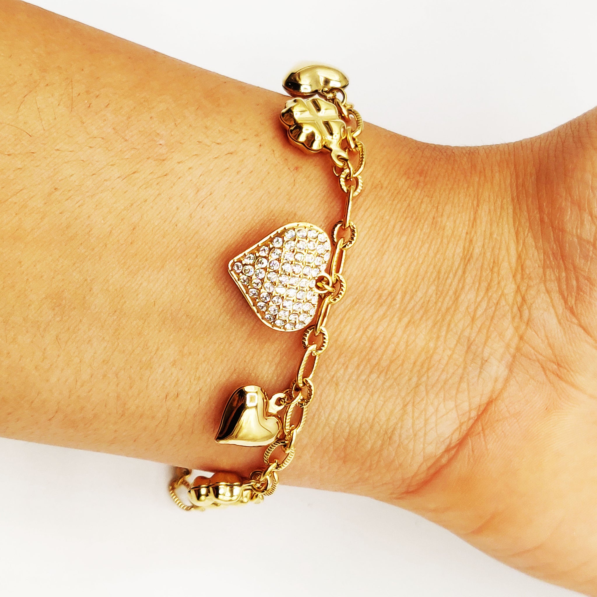 Bracelet Chaîne Bibelots Coeurs Cristaux Luxe